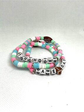 'Touchdown Game Day' Beaded Bracelet Set - Pink, Blue, Mint & White